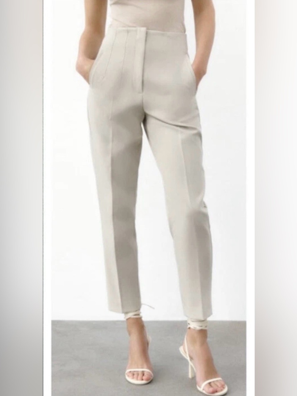NWT Zara High Waist Trousers in creams size L. Flattering and tailored.